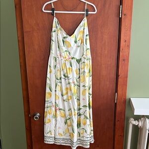 H&M lemon print poplin cotton midi dress size XL